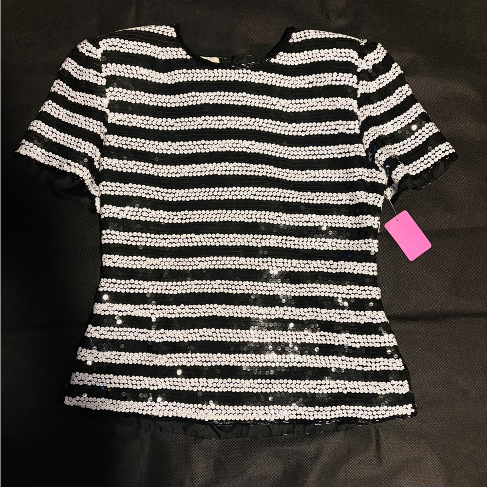 Laurence Kazar Sparkling Black and White Sequin Tee
